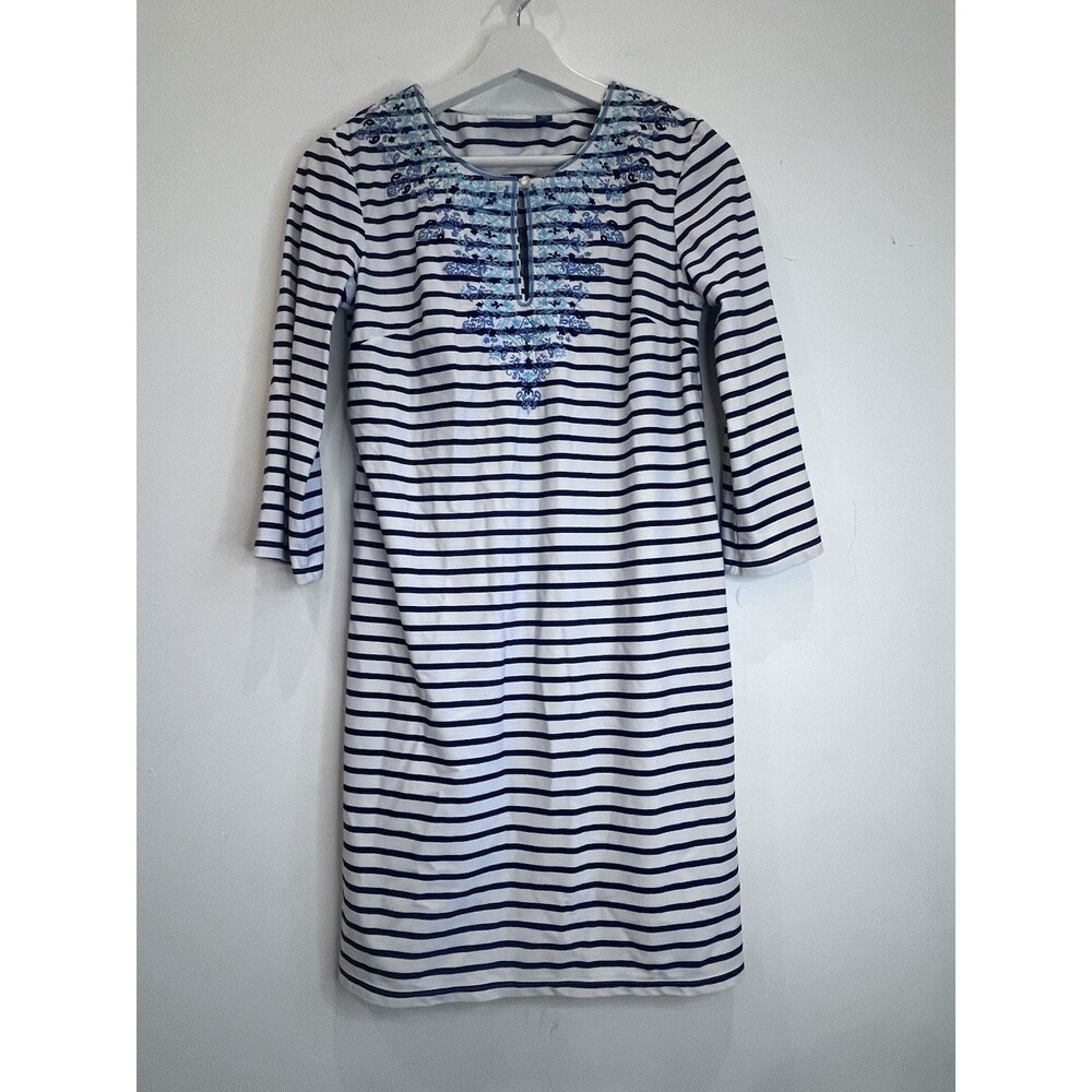Cabnan Life Talbots Womens Blue/white striped Cover Up dress W Embroidered XS